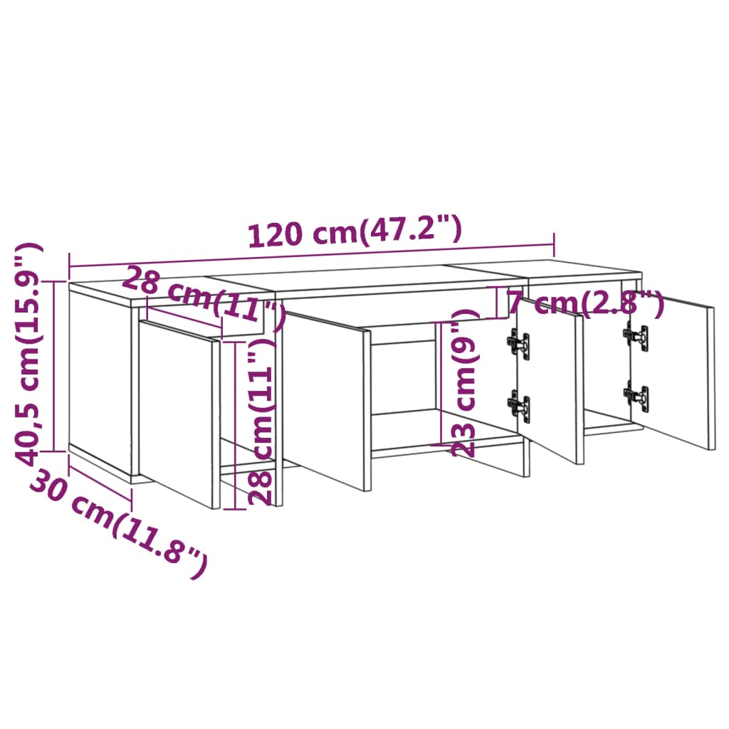 vidaXL TV skapītis, melns, 120x30x40,5 cm, inženierijas koks