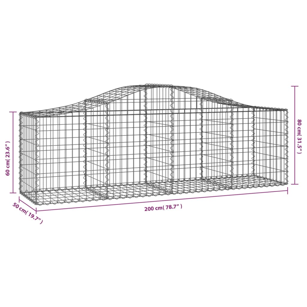 vidaXL arkveida gabiona grozi, 14 gb., 200x50x60/80 cm, cinkota dzelzs