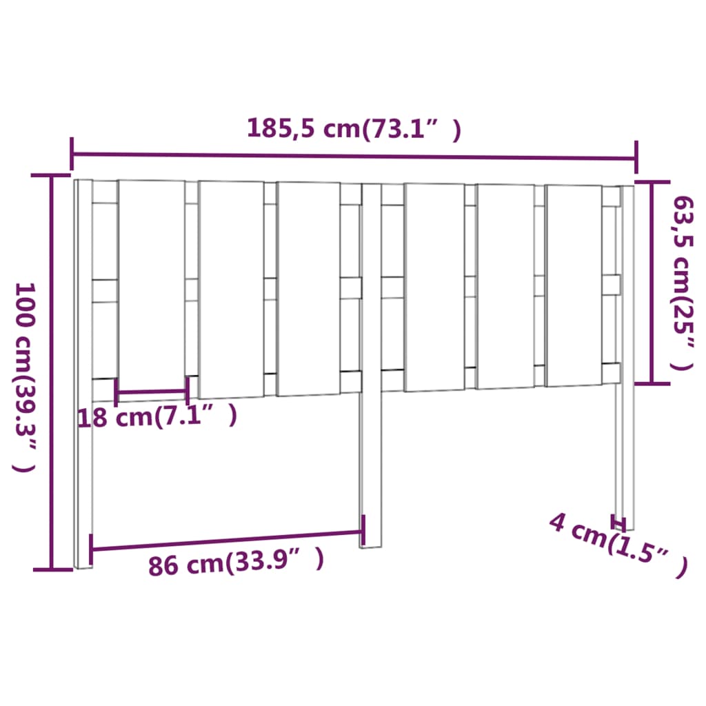 vidaXL gultas galvgalis, brūns, 185,5x4x100 cm, priedes masīvkoks