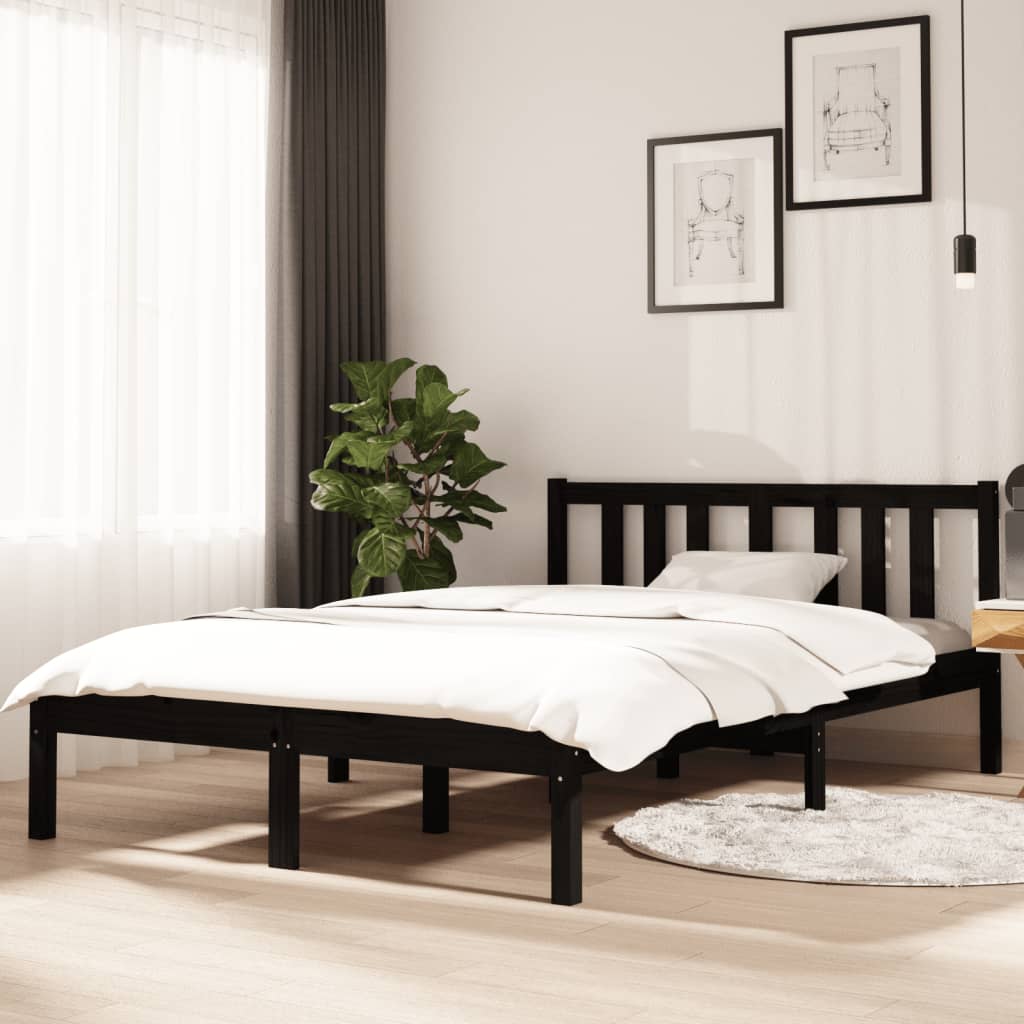 vidaXL gultas rāmis, melns, masīvkoks, 120x190 cm, 4FT, divvietīgs