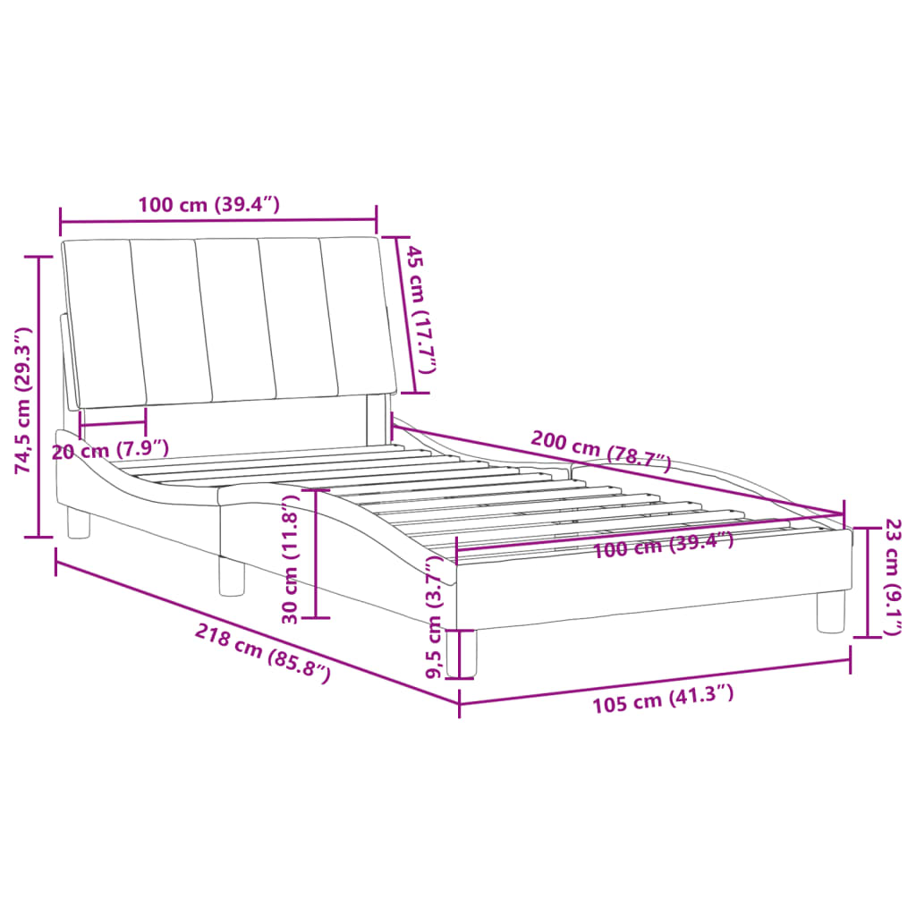 vidaXL gultas rāmis ar galvgali, tumši zaļš samts, 100x200 cm