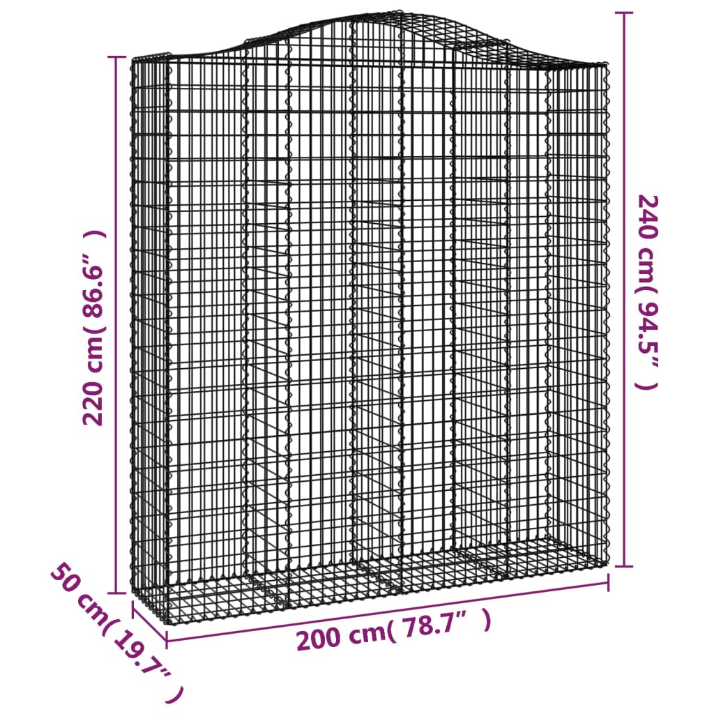 vidaXL arkveida gabiona grozi, 12gb., 200x50x220/240cm, cinkota dzelzs