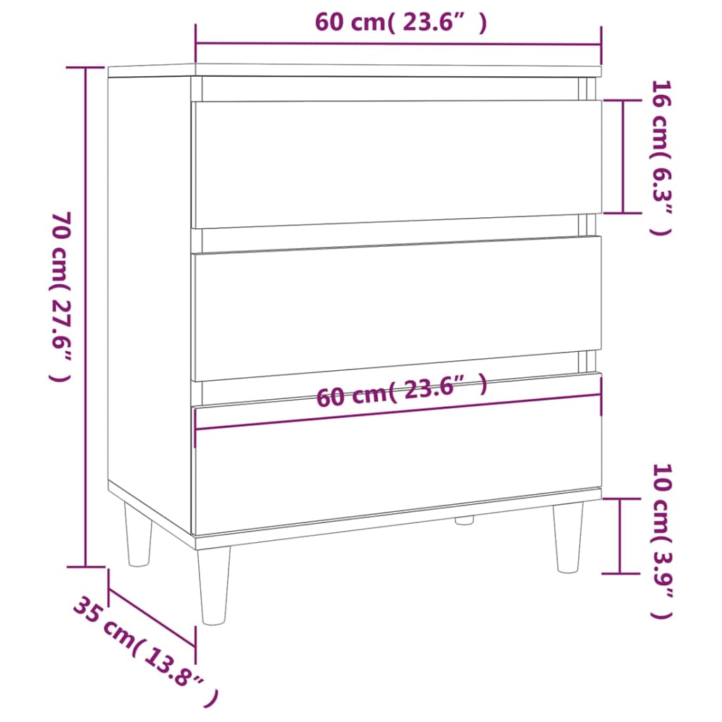 vidaXL kumode, ozolkoka krāsā, 60x35x70 cm, inženierijas koks