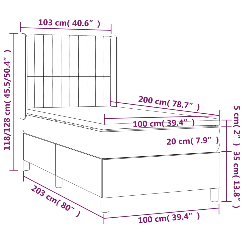 vidaXL atsperu gulta ar matraci, LED, melns samts, 100x200 cm