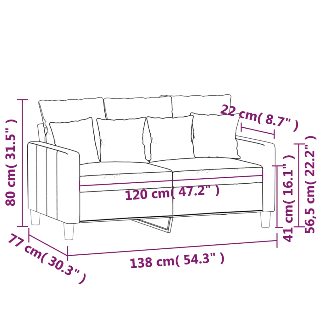 vidaXL divvietīgs dīvāns, gaiši pelēks, 120 cm, samts