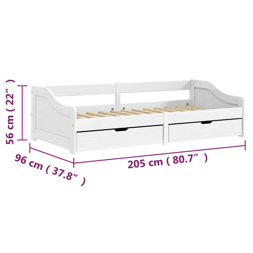 vidaXL dienas gulta IRUN, 2 atvilktnes, 90x200 cm, priedes masīvkoks