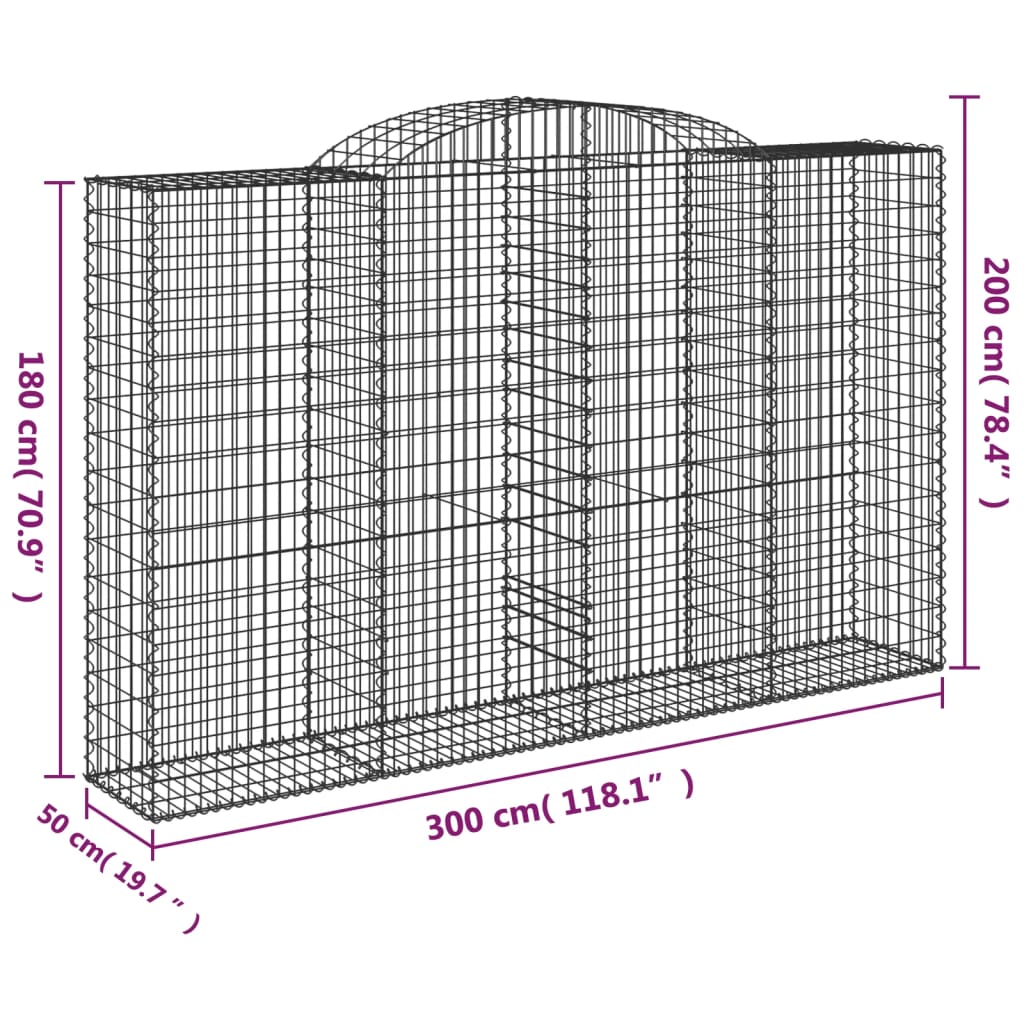 vidaXL arkveida gabiona grozi, 12gb., 300x50x180/200cm, cinkota dzelzs