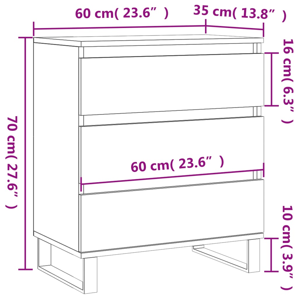 vidaXL kumode, pelēka ozolkoka, 60x35x70 cm, inženierijas koks