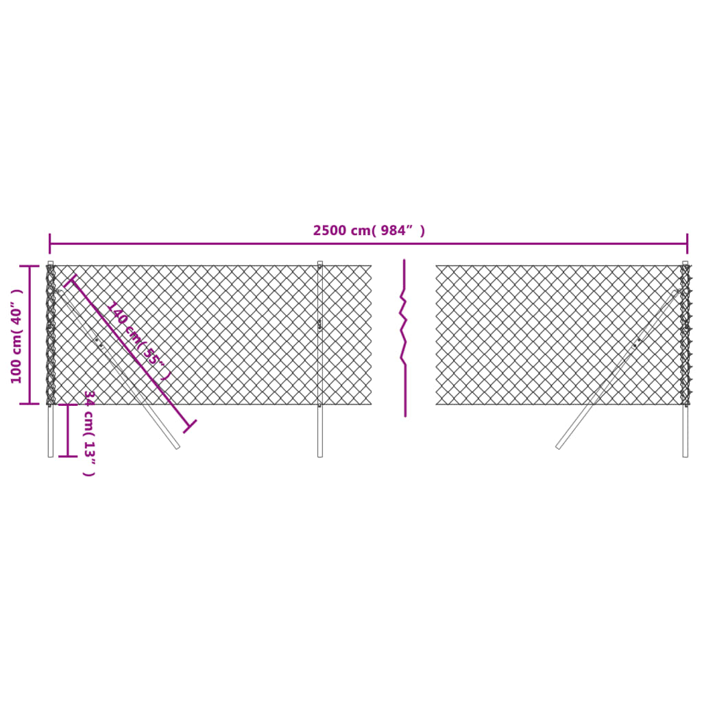 vidaXL stiepļu žogs, 1x25 m, zaļš