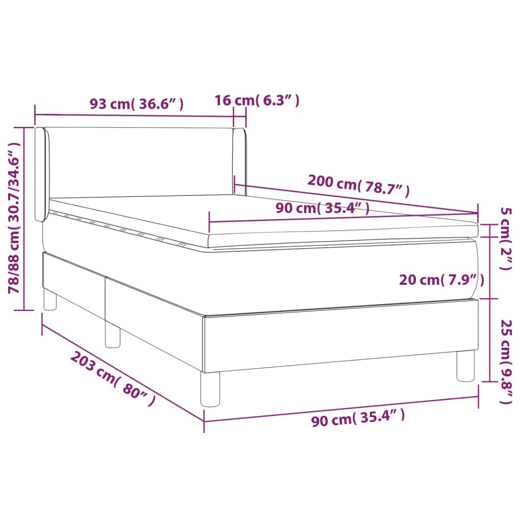 vidaXL atsperu gulta ar matraci, pelēka, 90x200 cm, mākslīgā āda