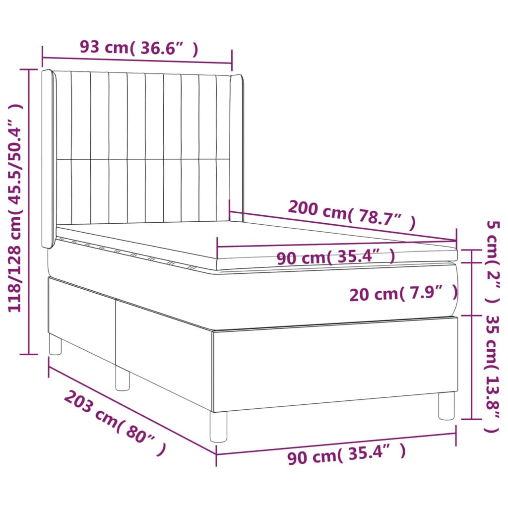 vidaXL atsperu gultas rāmis ar matraci, krēmkrāsas, 90x200 cm, audums