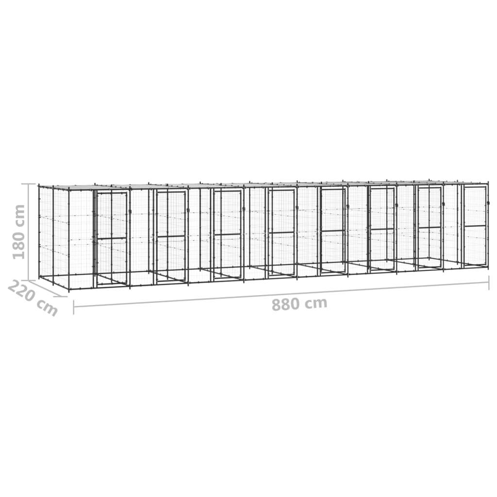 vidaXL suņu voljērs ar jumtu, 19,36 m², tērauds