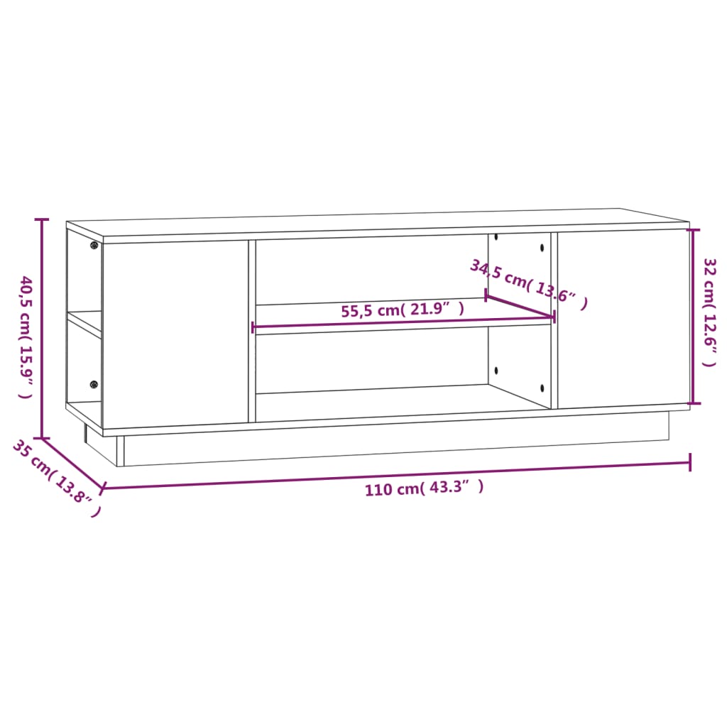 vidaXL TV skapītis, 110x35x40,5 cm, priedes masīvkoks