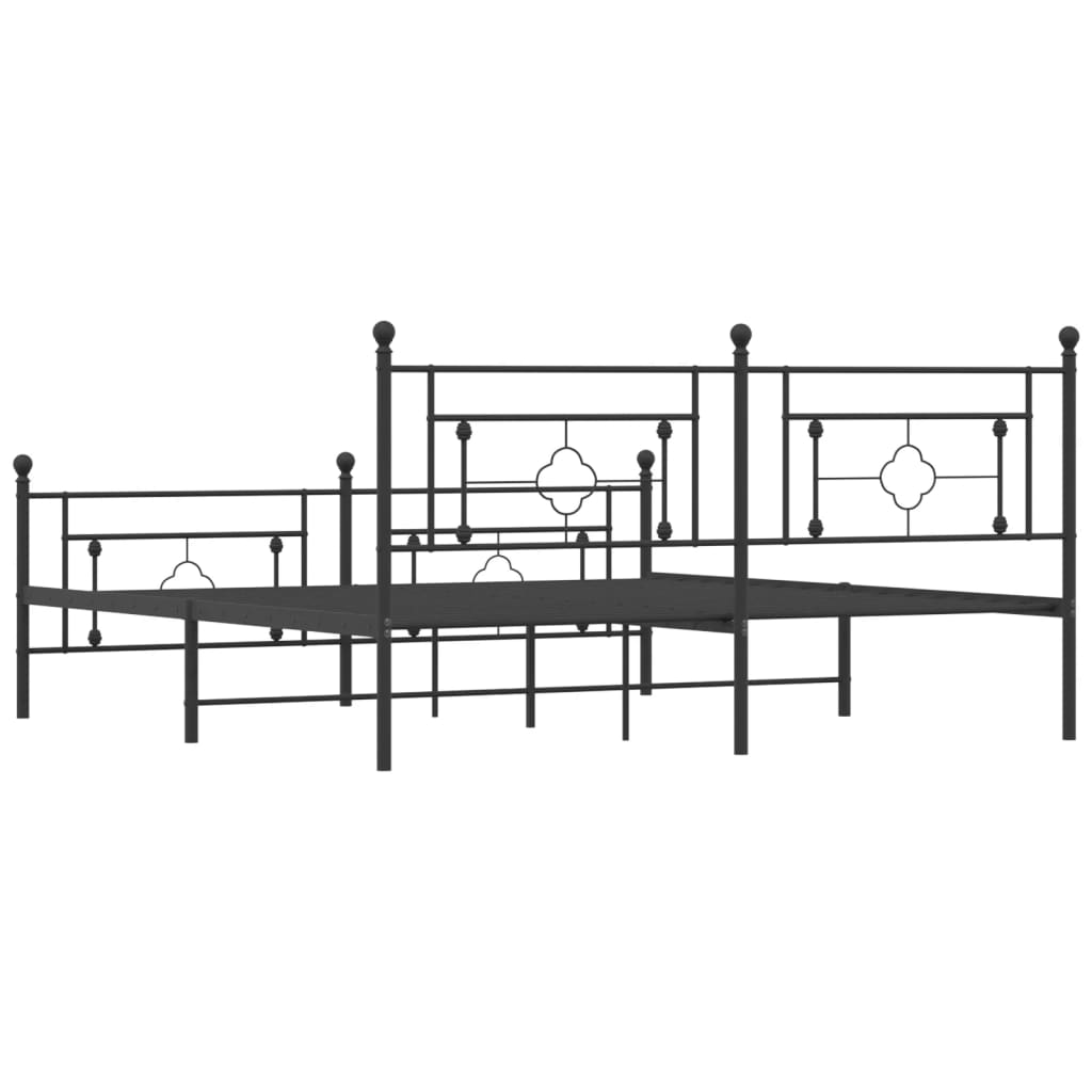 vidaXL gultas rāmis ar galvgali un kājgali, melns metāls, 183x213 cm