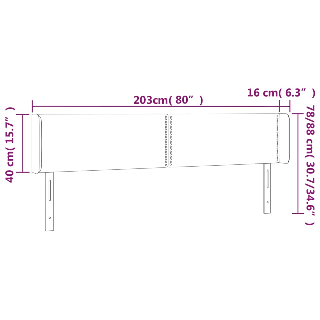 vidaXL gultas galvgalis ar LED, 203x16x78/88 cm, gaiši pelēks samts