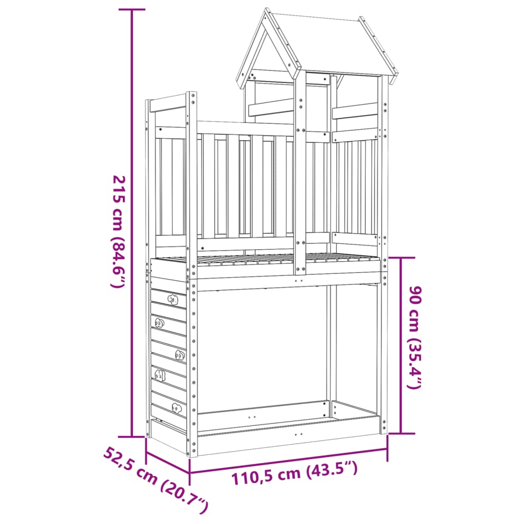 vidaXL rotaļu tornis, klinšu siena, 110,5x52,5x215 cm, priedes koks