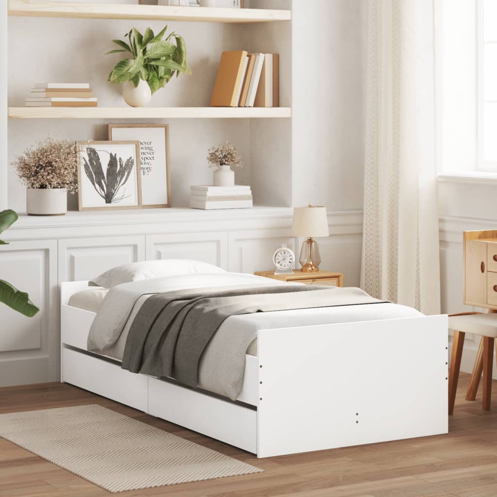 vidaXL gultas rāmis ar atvilktnēm, balts, 90x200 cm