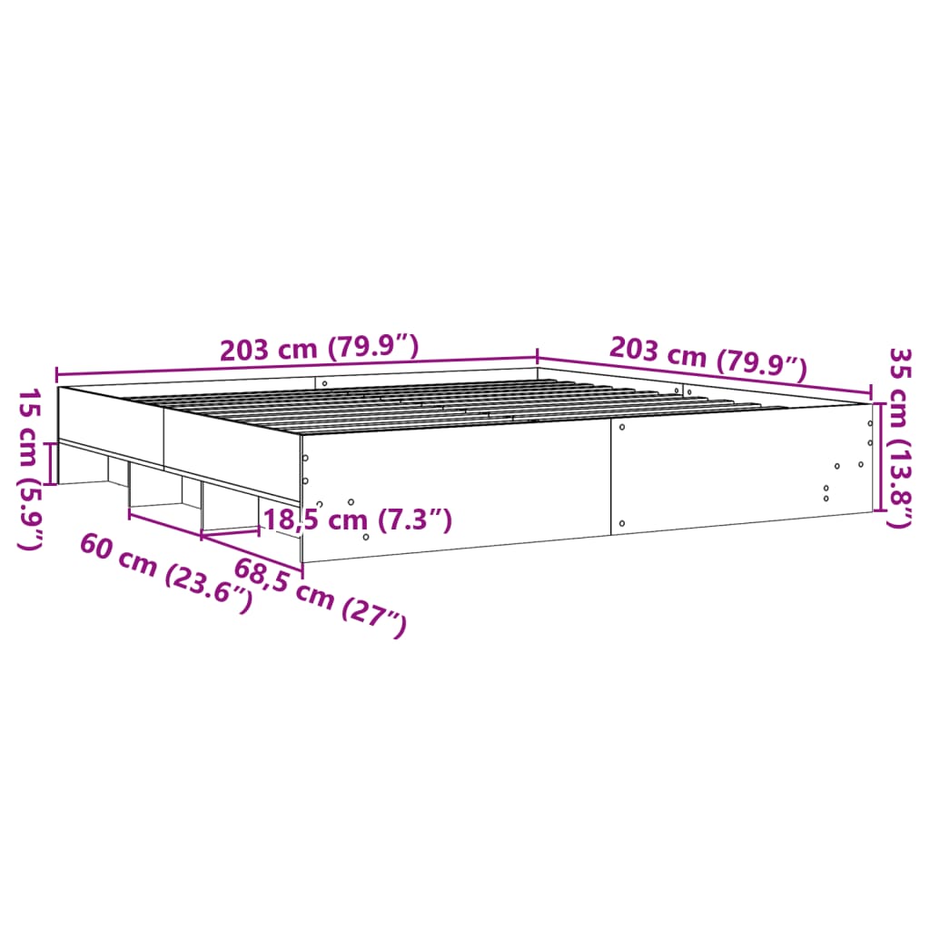 vidaXL gultas rāmis, ozolkoka krāsā, 200x200 cm, inženierijas koks