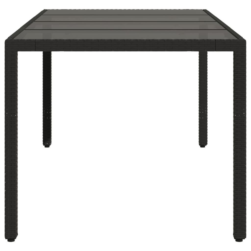 vidaXL dārza galds ar stikla virsmu, 190x90x75cm, melna PE rotangpalma