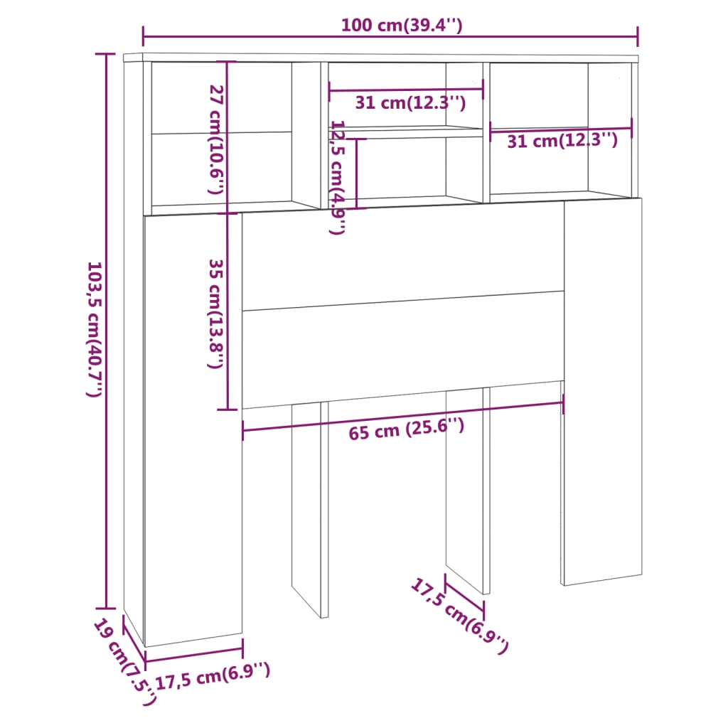 vidaXL gultas galvgalis ar plauktu, ozolkoka krāsa, 100x19x103,5 cm