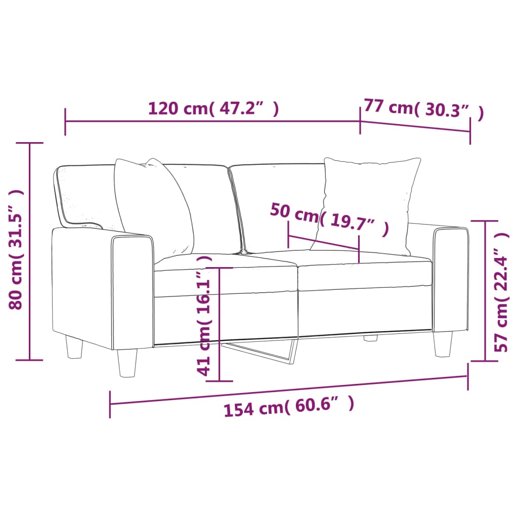 vidaXL divvietīgs dīvāns, spilveni, vīnsarkans, 120 cm, mākslīgā āda