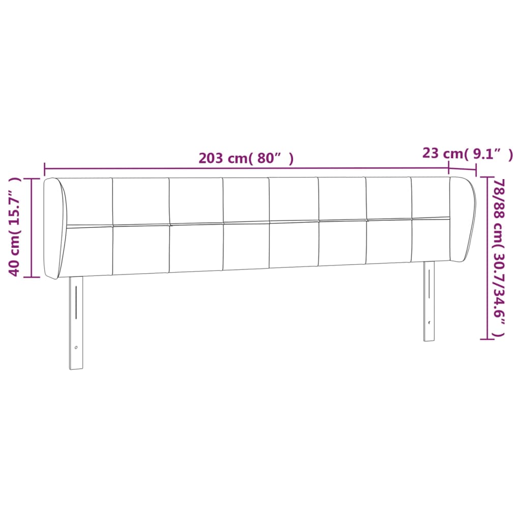 vidaXL galvgalis ar malām, melns samts, 203x23x78/88 cm