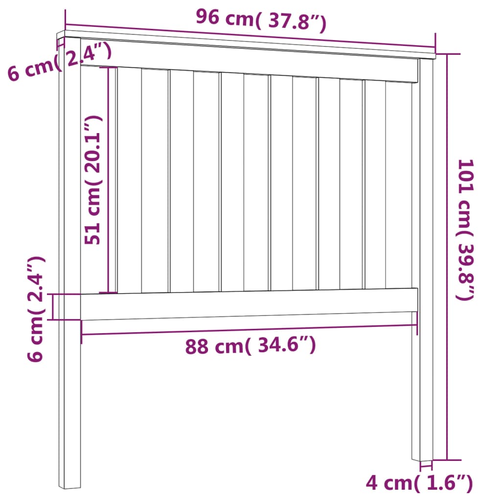 vidaXL gultas galvgalis, 96x6x101 cm, priedes masīvkoks