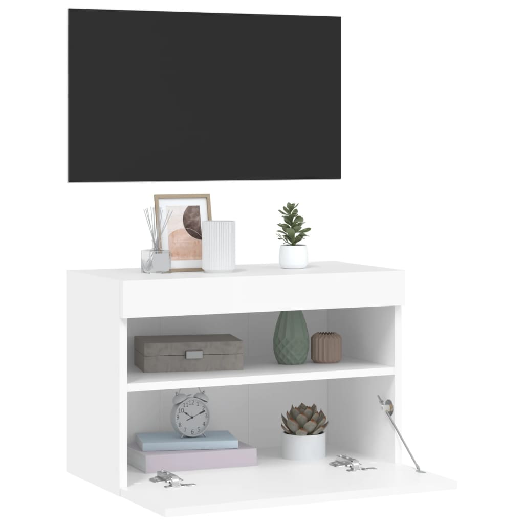 vidaXL TV galdiņš ar LED lampiņām, balti, 60x30x40 cm