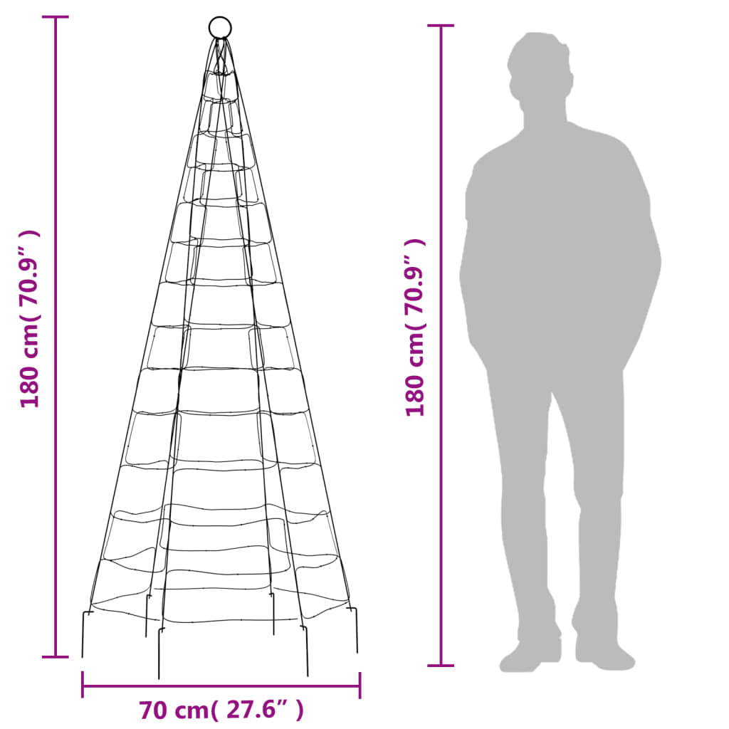 vidaXL Ziemassvētku egle karoga mastam, 200 krāsainas LED, 180 cm