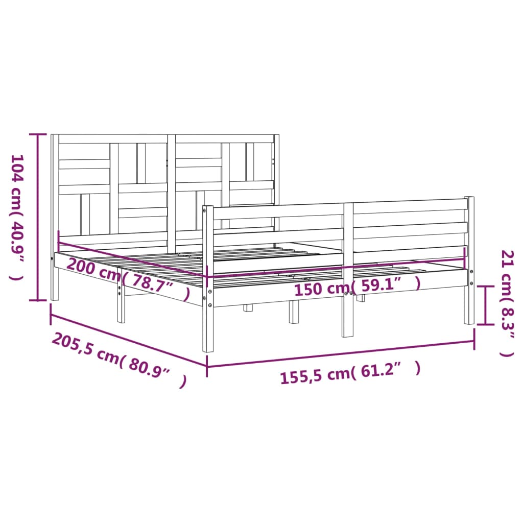 vidaXL gultas rāmis ar galvgali, King size izmērs, masīvkoks, balts