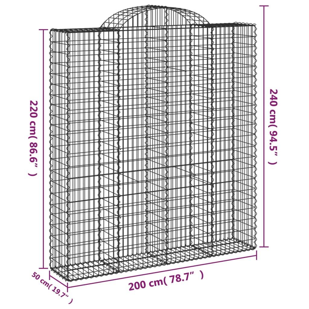 vidaXL arkveida gabiona grozi, 13gb., 200x50x220/240cm, cinkota dzelzs