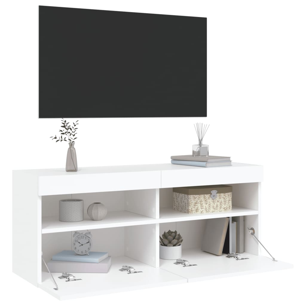 vidaXL TV galdiņš ar LED lampiņām, balti, 100x30x40 cm