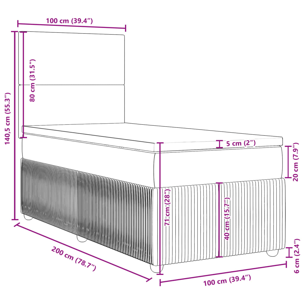 vidaXL atsperu gultas rāmis ar matraci, krēmkrāsas, 100x200 cm, audums