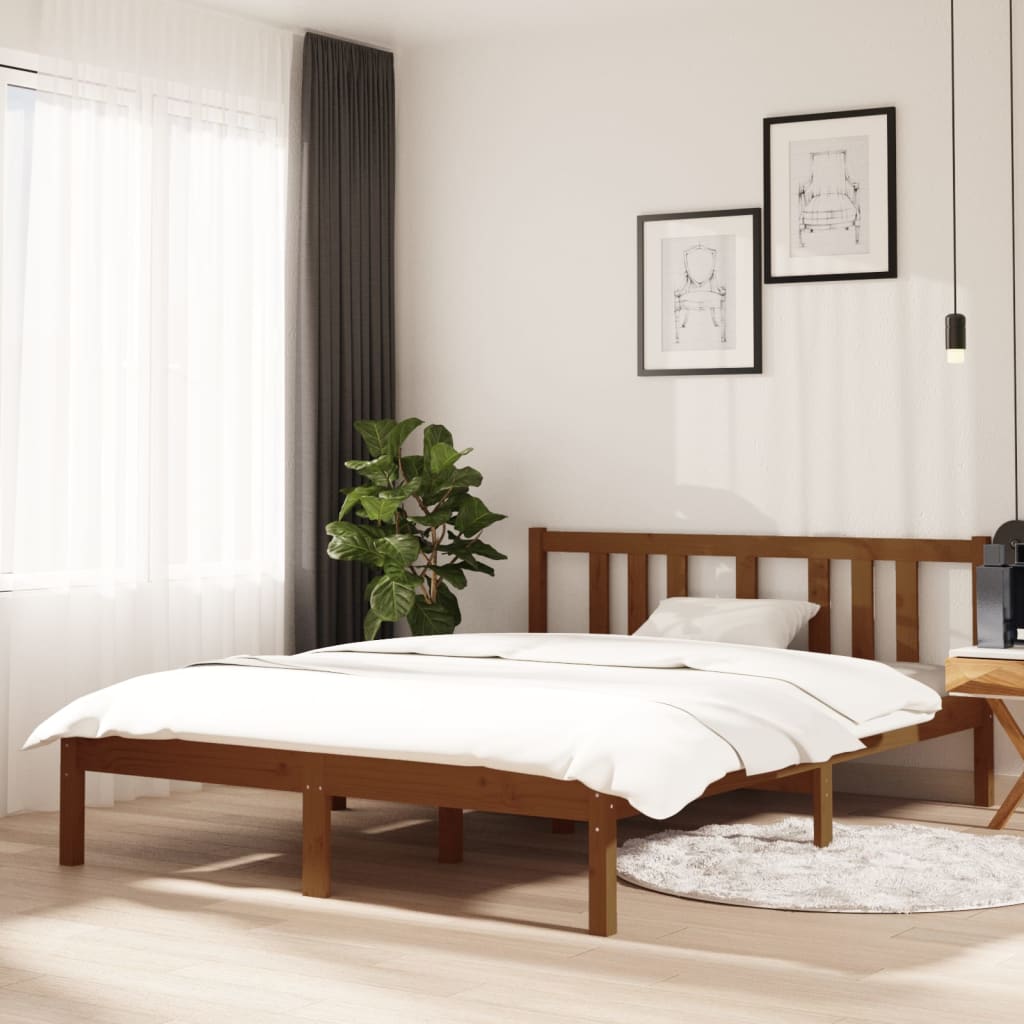 vidaXL gultas rāmis, medus brūns, masīvkoks, 135x190 cm, divvietīgs