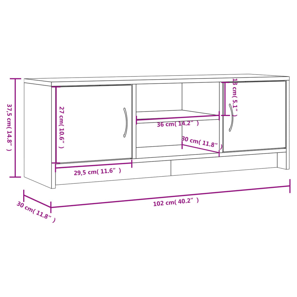 vidaXL TV skapītis, melns, 102x30x37,5 cm, inženierijas koks