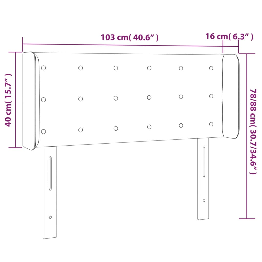 vidaXL gultas galvgalis ar LED, 103x16x78/88 cm, tumši zils samts