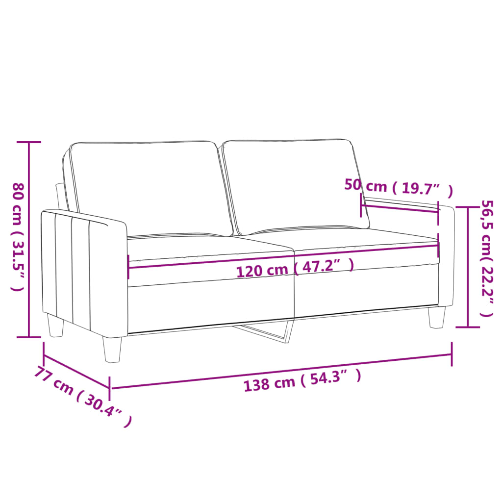 vidaXL divvietīgs dīvāns, krēmkrāsas, 120 cm, samts