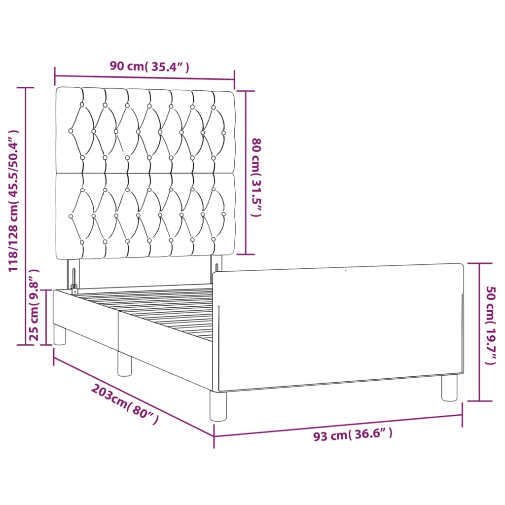 vidaXL gultas rāmis ar galvgali, pelēkbrūns, 90x200 cm, audums