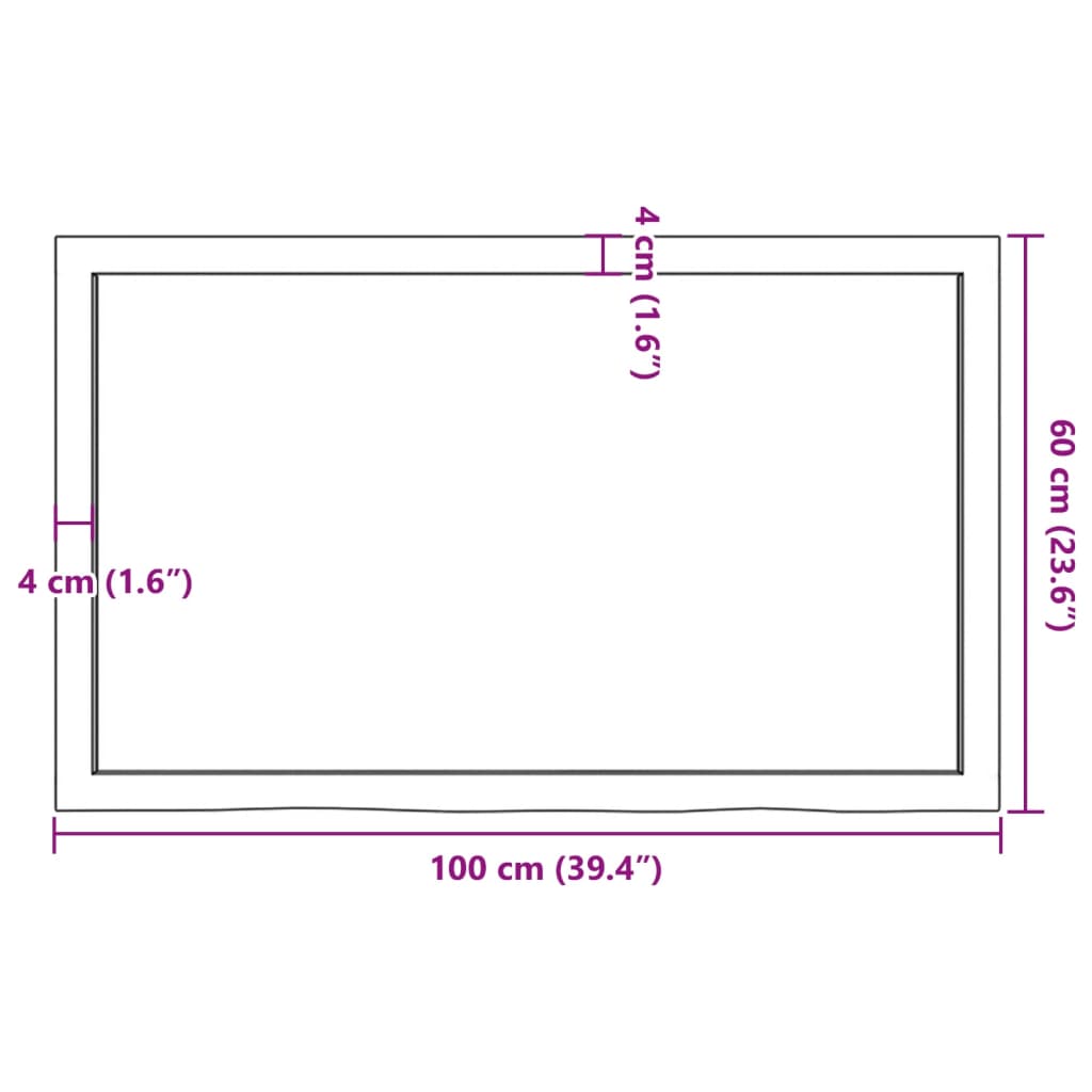 vidaXL galda virsma, 100x60x(2-6) cm, neapstrādāts ozola masīvkoks