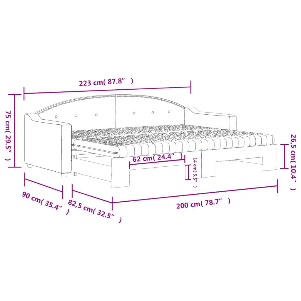 vidaXL izvelkama dīvāngulta ar matraci, tumši pelēks audums, 80x200 cm