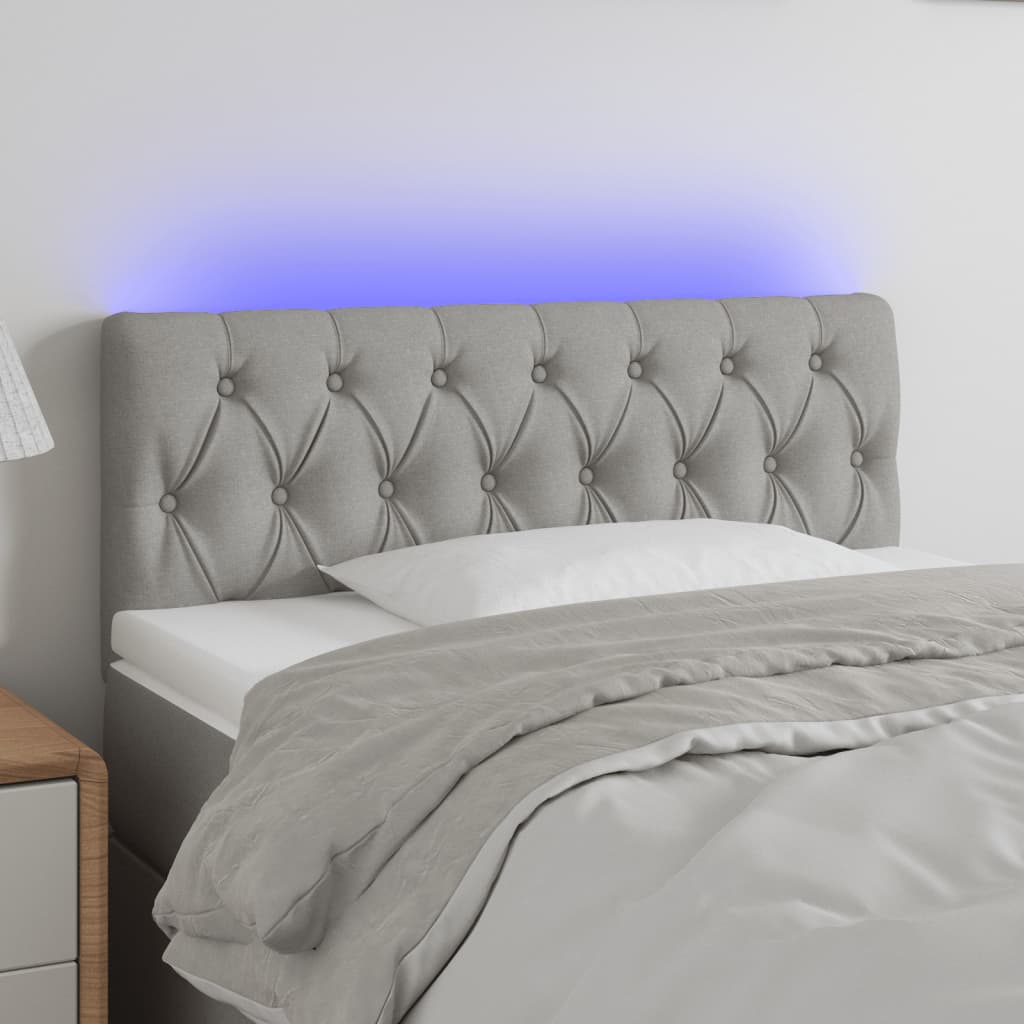 vidaXL gultas galvgalis ar LED, 90x7x78/88 cm, gaiši pelēks audums