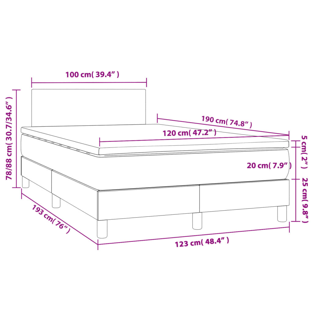 vidaXL atsperu gulta ar matraci, LED, pelēkbrūns audums, 120x190 cm