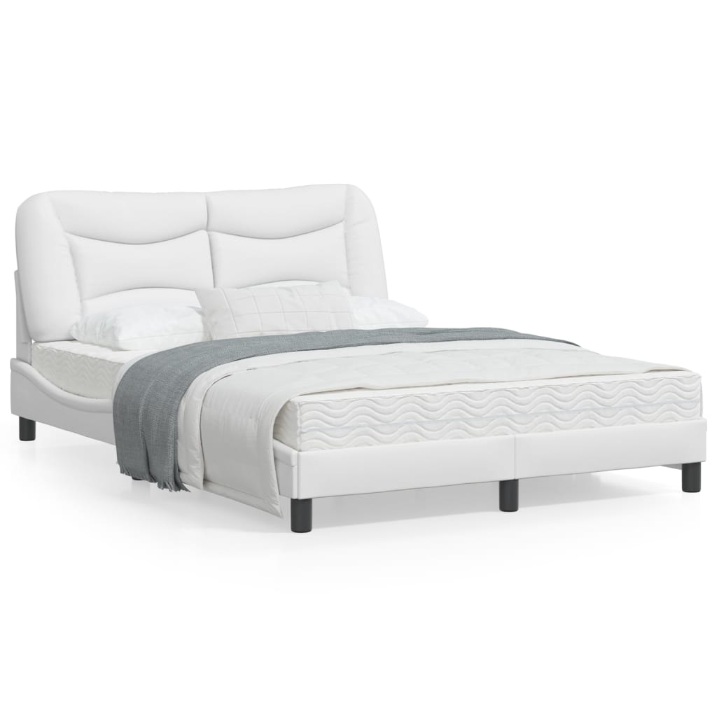 vidaXL gultas rāmis ar LED, balts, 140x190 cm, mākslīgā āda