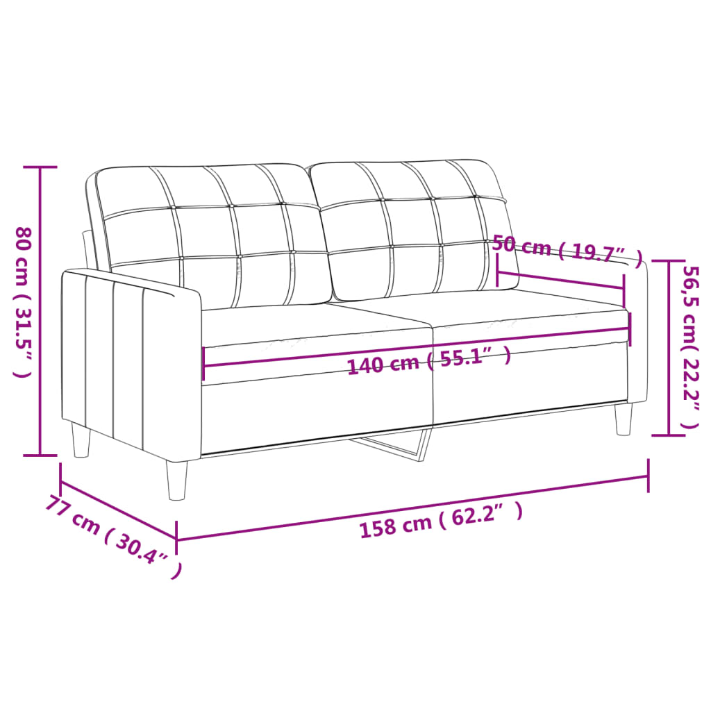 vidaXL divvietīgs dīvāns, gaiši dzeltens audums, 140 cm