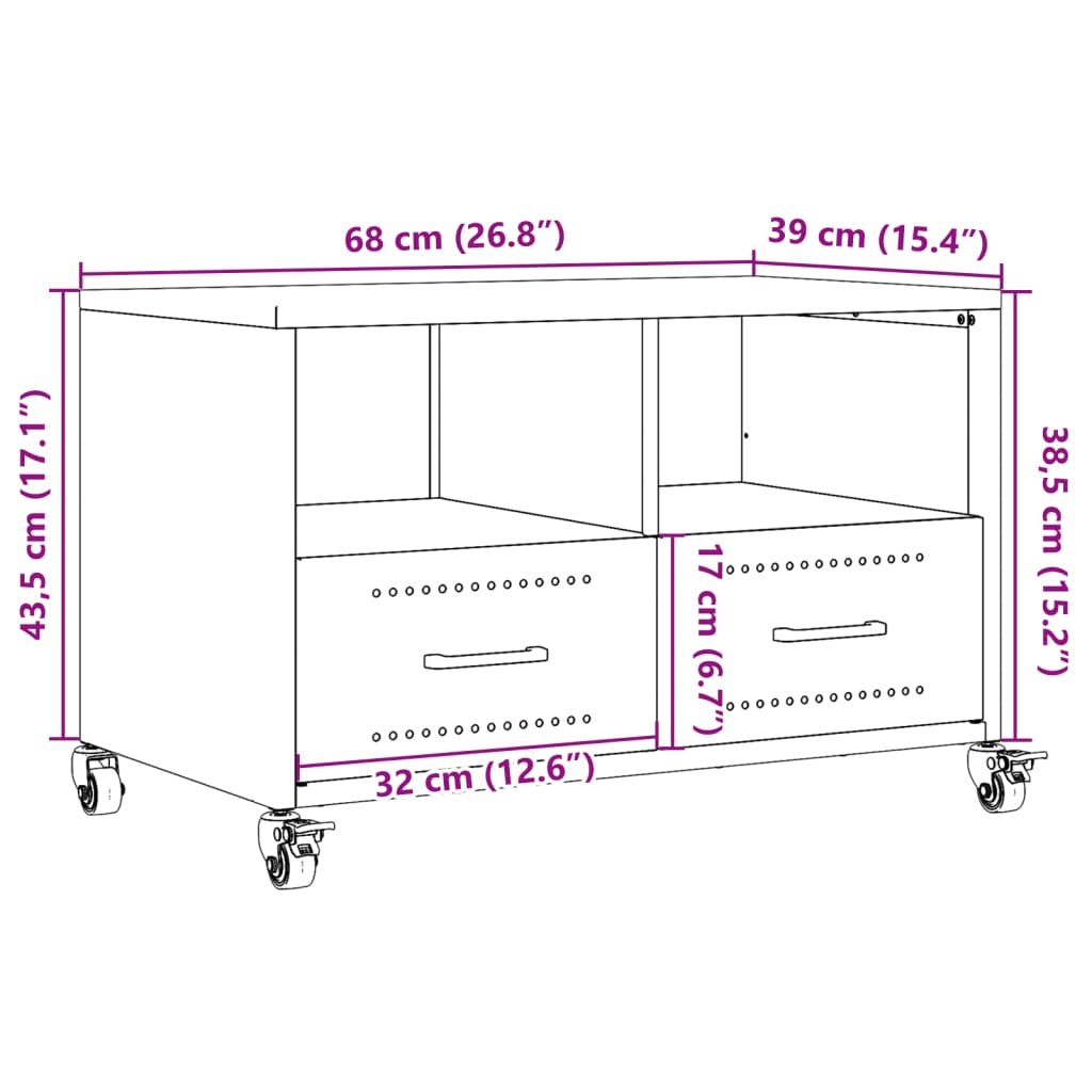 vidaXL TV skapītis, pelēks, 68x39x43,5 cm, auksti velmēts tērauds