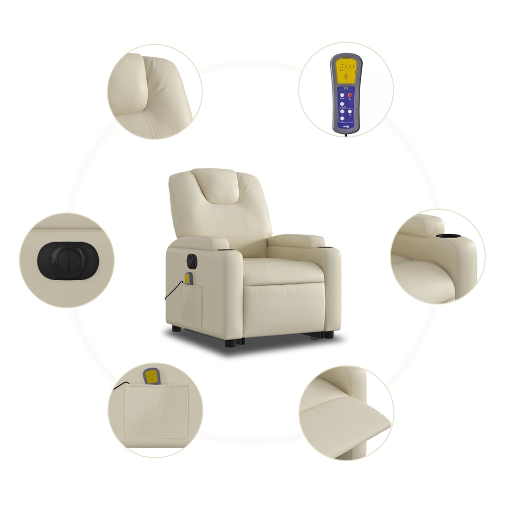 vidaXL elektrisks masāžas krēsls, paceļams, krēmkrāsas mākslīgā āda