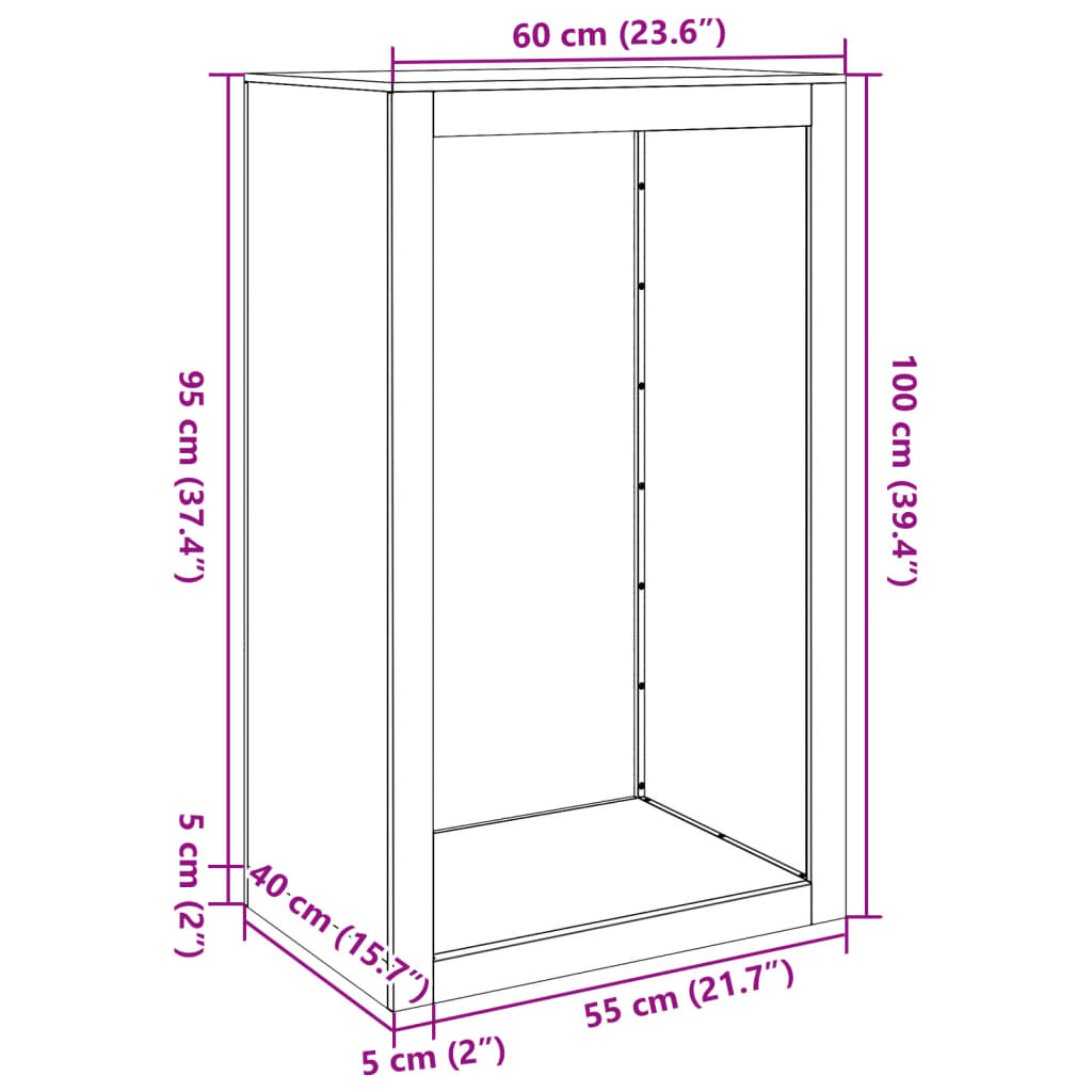 vidaXL malkas uzglabāšanas statīvs, 60x40x100 cm, kortena tērauds