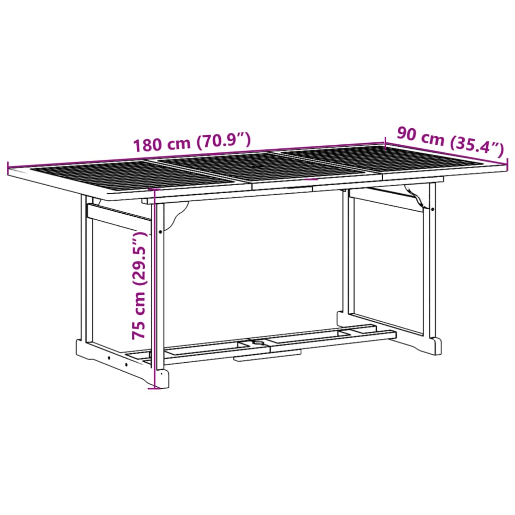 vidaXL 9-daļīgs dārza mēbeļu komplekts, 180x90x75cm akācijas masīvkoks