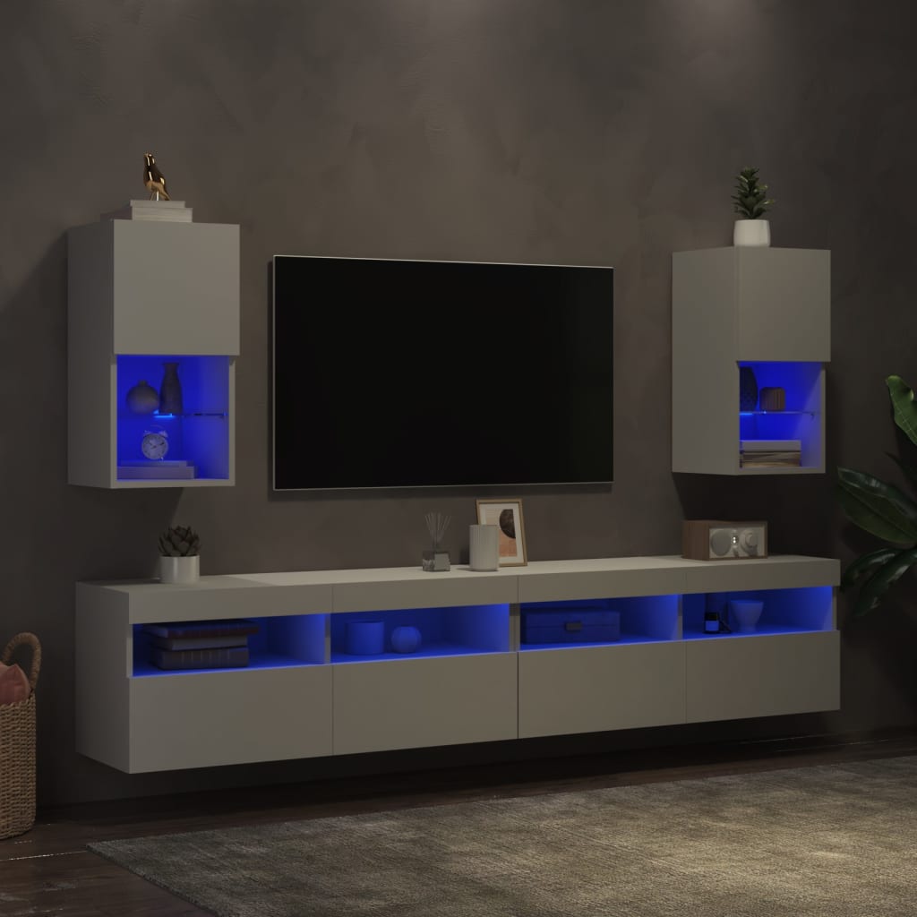 vidaXL TV plaukti ar LED lampiņām, 2 gab., balts, 30,5x30x60 cm