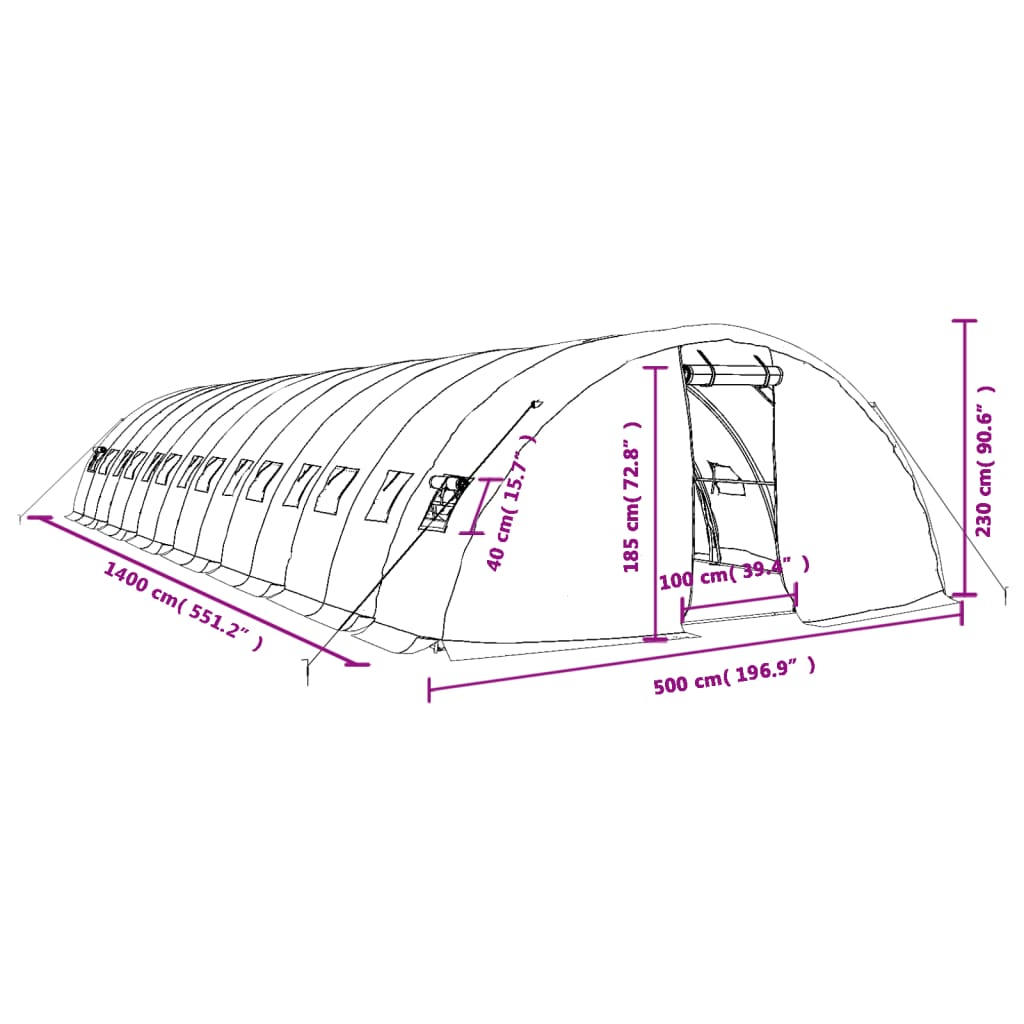 vidaXL siltumnīca ar tērauda rāmi, balta, 70 m², 14x5x2,3 m